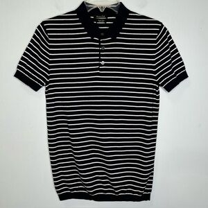 Massimo Dutti Men’s Short Sleeve Extrafine Cotton Navy Striped Knit Polo Shirt S